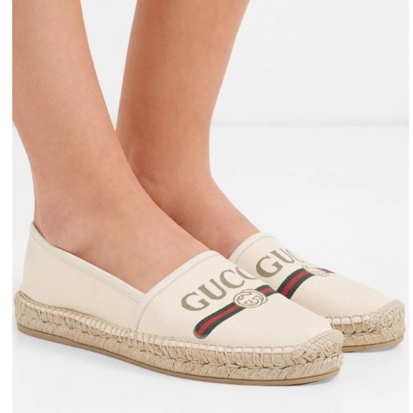 GUCCI logo printed canvas espadrilles flats - Picture 2 of 9